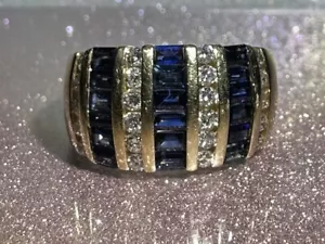 Men's Blue Stone & Diamond Ring 22 Diamonds .22 Carat T.W. 7G 14KYG (PD1113967) - Picture 1 of 6