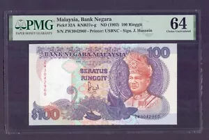 Bank Negara Malaysia 100 Ringgit 1992 Pick# 32a PMG 64 - Picture 1 of 2