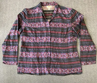 Talbots Blouse Women Size 18 Silk Blend Purple Striped Geometric Design Button - Image 1 of 4