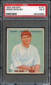 BB - 1933 Goudey - #107 - Heinie Manush - PSA 5 - EX