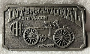 1974 INTERNATIONAL HARVESTER AUTO WAGON 1907-1909 PEWTER FINISH BRASS BUCKLE - Picture 1 of 4