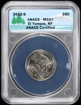 2012-S 25C Acadia National Parks  Forest NP Quarter ANACS MS 67 BU Mint State NF - Image 1 of 4