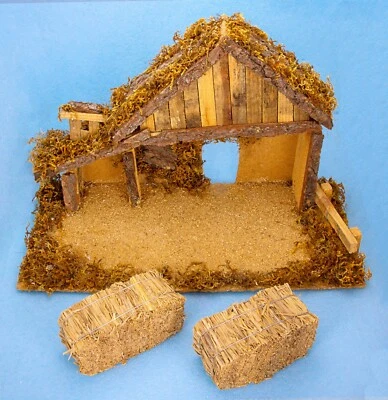 Large ROMAN Wooden Nativity Manger Stable Creche + 2 BAILS OF HAY - Image 1 of 4