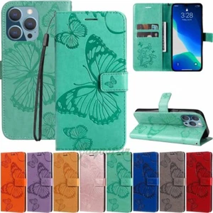 For iPhone 14 Pro 13 12 11 SE XS XR 8 7 6s Wallet Card Holder Leather Case Cover - Picture 1 of 45