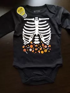UNISEX TCP GLOW IN THE DARK BLACK SIZE 6-9 MONTHS LONG SLEEVE BODYSUIT NWT - Picture 1 of 12