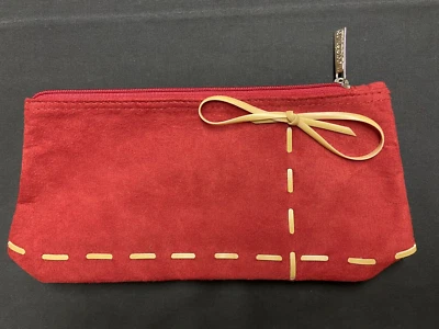 Vintage Lancome Red Suede Toiletries Makeup Cosmetic Bag 9 1/2” Long - Image 1 of 4