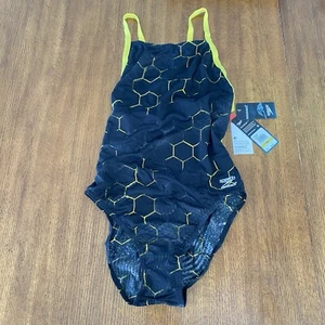 Speedo Womens 1 Piece Swimsuit size 14 Black Yellow - Picture 1 of 15