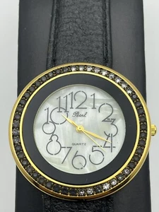 Pearl Ladies Watch White Dial Diamond Beze Leather Strap New Battery - Picture 1 of 7