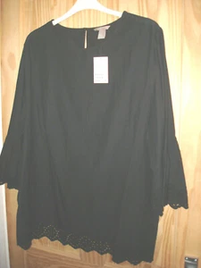 NEW + tag BLOUSE/TOP brand H&M UK= 28 in deep DARK GREY, 3/4 sleeves COTTON - Picture 1 of 12