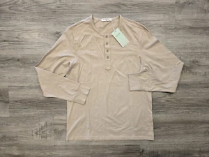 Derminpro Henley Shirt Mens Medium Tan Beige Long Sleeve Casual 100% Cotton NWT - Picture 1 of 15