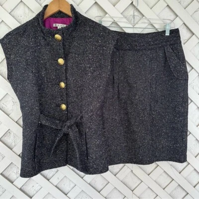 CAbi Mezcla de Lana Tweed Conjunto Chaleco Pequeño y Falda 8 Foto 1 de 4
