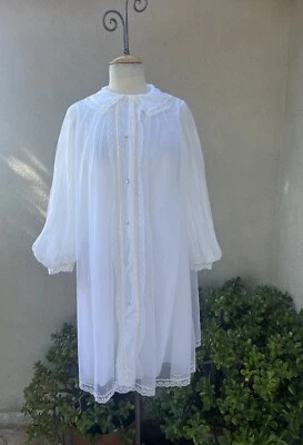 Винтажный халат белое шифоновое белье короткое кружево чистый S Saks пятой авеню - Изображение 1 из 4