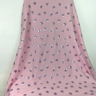 Pink floral sequined sweatshirt knit fabric 64” x 44” purple silver - Image 1 of 4