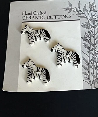 Rare VINTAGE HAND PAINTED PORCELAIN CERAMIC CRAFTING/SEW ZEBRA BUTTONS - 3. New - Image 1 of 4