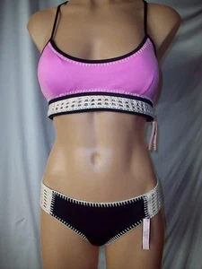 NWT Victoria's Secret Racerback Lavender Black Crochet Swimsuit Bikini MEDIUM - Picture 1 of 3