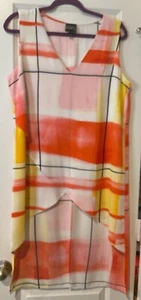 COCO BLANCO Mujer Talla L Colorido Alto-Bajo Top Naranja-Blanco Multi Estampado Nuevo sin Etiquetas - Imagen 1 de 4