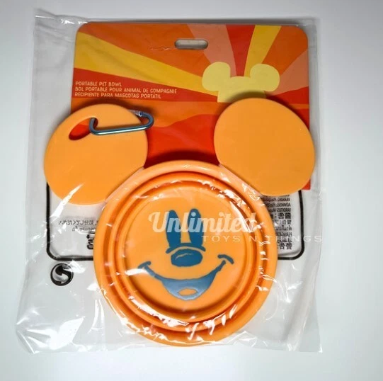 Disney Parks 5" Collapsible Portable Pet Bowl With Leash Clip Mickey Mouse Head