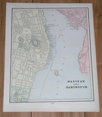 MAPA ANTIGUO DE LA CIUDAD DE HALIFAX DARTMOUTH NOVA SCOTIA VERSO CIUDAD DE QUEBEC CANADÁ 1898 Foto 1 de 4