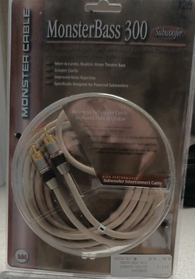 NOS Monster Cable Bass 300 Subwoofer Cable 12ft 4M Sub Interconnect Wire Sealed - Image 1 of 1