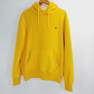 Superdry Hooded Jumper Mens Size 2XL Yellow Logo Fleece Pullover Hoodie Hood - Picture 1 of 16