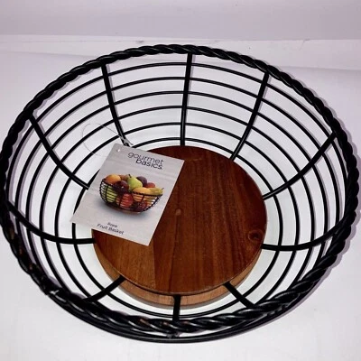 Mikasa Gourmet Basics Wrought Iron & Acacia Wood Rope Round Fruit Basket 5”x11” - Image 1 of 4