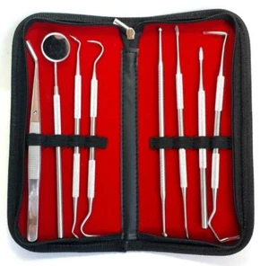 8x/Set Strumenti Pulizia Dentale Cura Dente Dentista Sonda Specchietto Pinzetta - Foto 1 di 2