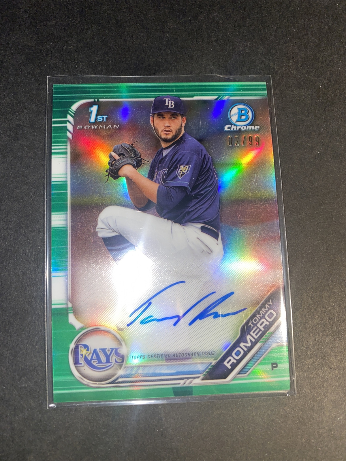 2019 Bowman Chrome 1st Bowman Auto Green Refractor /99 Tommy Romero Nationals