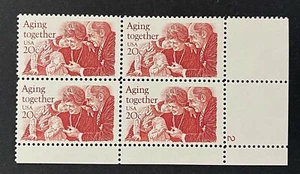 US Stamps, Scott #2011 Aging Together 20c plate block 1982 XF M/NH - Picture 1 of 3