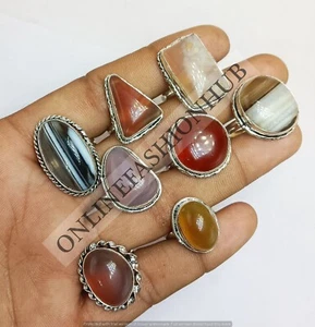 Multi Banded Agate Gemstone 925 Sterling Silver Plated Wholesale Design Lot Ring - Picture 1 of 4