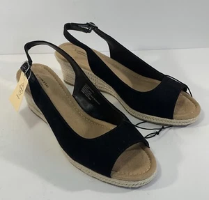 NWB St John's Bay Women’s Size US 11M Black Wedge Sandals Lawson Memory Foam - Picture 1 of 19