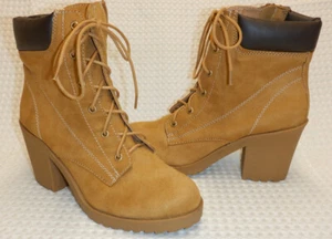 Botas para mujer Combat Look tacón alto con cordones cremallera botas de montar zapatos talla 10 - Imagen 1 de 7