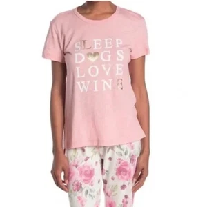 PJ Salvage Women's Short Sleeve Sleep Dog Love Wine Print T-Shirt in Blush S $46 - Picture 1 of 6
