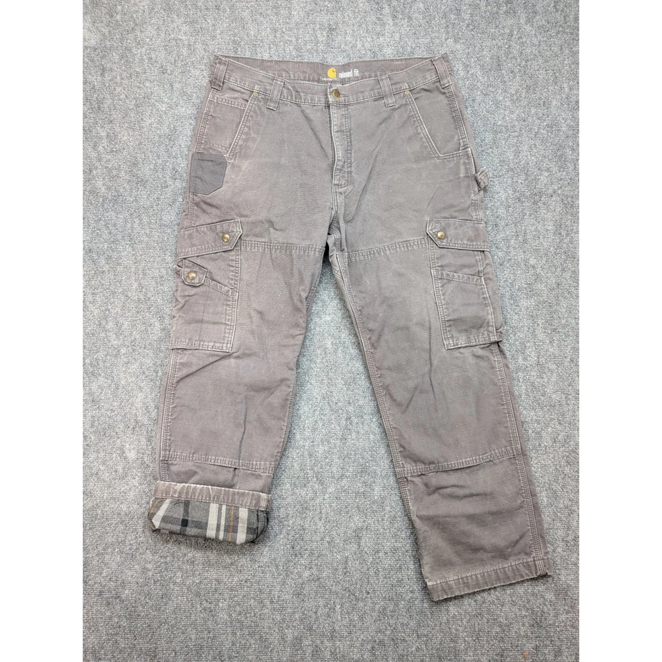 Pantalones de Trabajo Carpintero Carhartt Calce Relajado Lona Gris Talla 38x39 Franela Forrados Foto 1 de 4