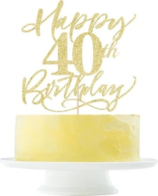 Gold Happy 40th Birthday Cake Topper Glitter 40th Birthday Cake Pick Decorations - Image 1 of 4