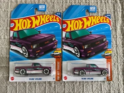 Hot Wheels Hot Trucks 1991 GMC Syclone púrpura 2025 lote de 2 Foto 1 de 4