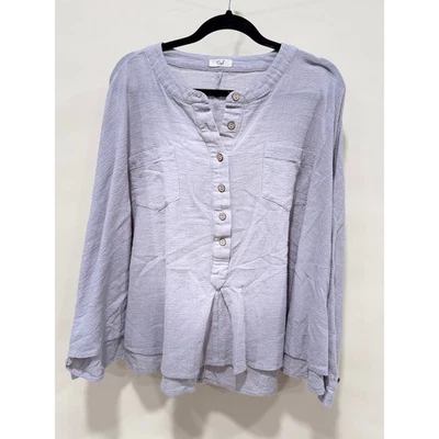 Top de manga larga con botones delanteros con bolsillos grandes caballete púrpura claro Foto 1 de 4