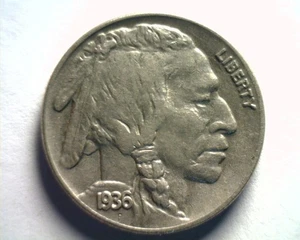 1936 BUFFALO NICKEL CHOICE ABOUT UNCIRCULATED+ CH. AU+ NICE ORIGINAL COIN - Picture 1 of 2