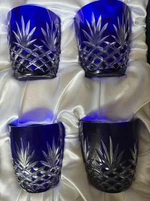 JUEGO DE 4 VASOS FABERGE ODESSA CORTE CRISTAL AZUL COBALTO, NUEVO, RARO!! Foto 1 de 4