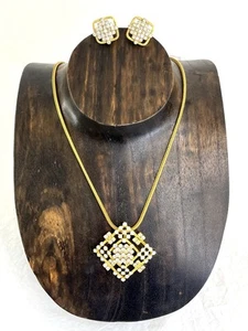Park Lane Gold and Rhinestone Set - Necklace and Clip On Earrings - Picture 1 of 15