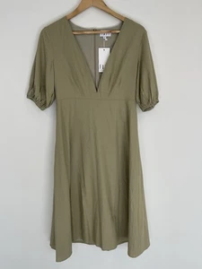 Fayt Delilah Half Sleeve Midi Dress Khaki Green Size 6 NEW Cotton Linen - Bild 1 von 8