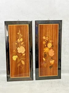 Vintage Holz Intarsien Blumen Bilder Valentino SORRENTO Italien x2 sehr guter Zustand - Bild 1 von 7