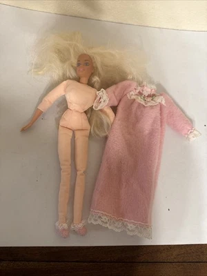 1976 -1993 Barbie Soft Material Doll ~ Blonde Hair, Pajamas, House Shoes & Tag - Image 1 of 4