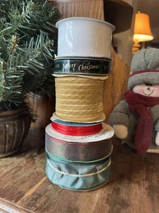 Lot Of 6 Christmas Spools Of Ribbon For Crafts, Gift Wrapping, Wreaths, Bows - Picture 1 of 5