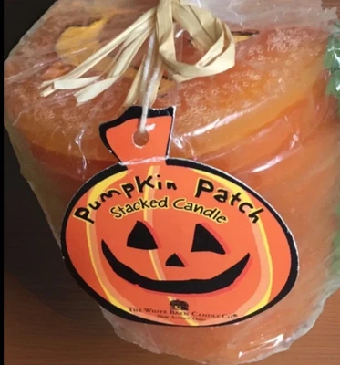 VTG Pumpkin Patch Stacked Candle Slices By The White Barn Co Rare Halloween - Image 1 of 4