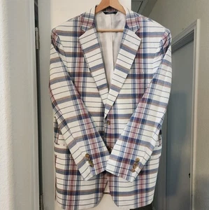 VINTAGE Brooks Brothers 42R Madison Madras Plaid Blazer Coat Jacket USA Made - Picture 1 of 10
