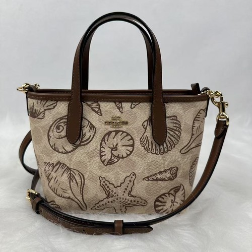 Coach City Mini Tote Bag In Tela Firmata Con Stampa Conchiglia CBM65 Oro Sabbia