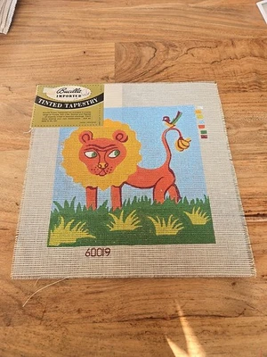 Vintage Bucilla Lion Tinted Tapestry Needlepoint Canvas Jungle King 1970's - Image 1 of 4