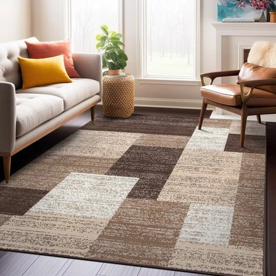 Rugshop Area Rug Contemporary Distressed Boxes Rugs for Living Room 8X10 Rug - Image 1 of 2