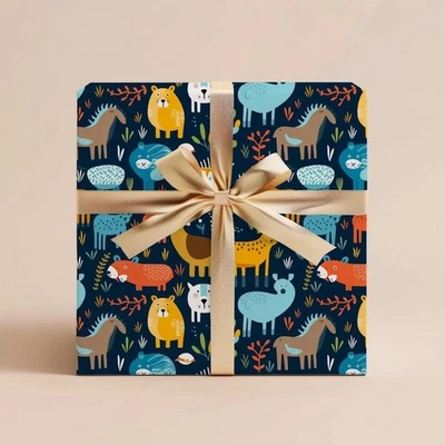 Jungle Wrapping Paper, Animal Gift Wrap, Kids Birthday or Baby Shower Roll - Image 1 of 4