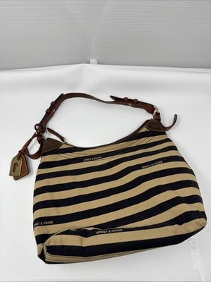 Bolso Cartera Hobo Cubo a Rayas Negro Tostado Dooney & Bourke Correa de Cuero Marrón Llave Foto 1 de 4